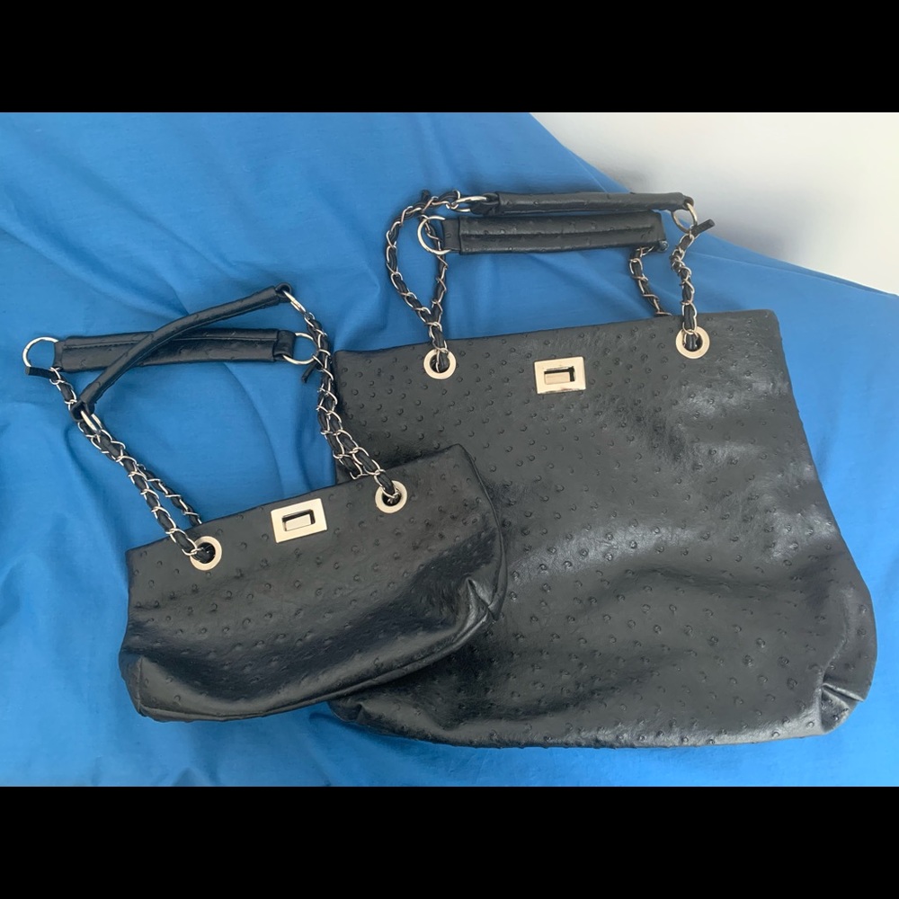 Black leather bag set